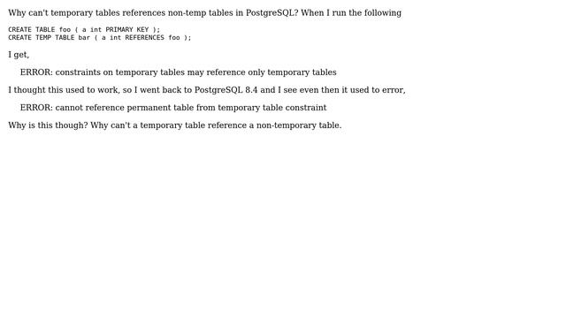 Databases: Why can't temporary tables reference regular (non-temp) tables in PostgreSQL? смотреть онлайн