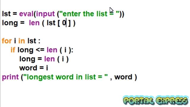 Write a short python code segment that print the longest word in the list of the word. смотреть онлайн