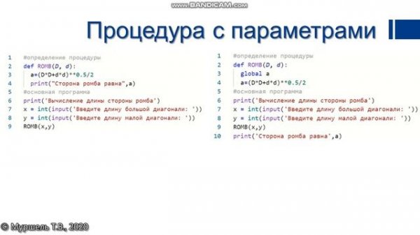Пользовательские процедуры и функции в Python