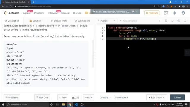 Leetcode problem 791 Custom Sort String solution | sort a string a specific order | python tutorial смотреть онлайн
