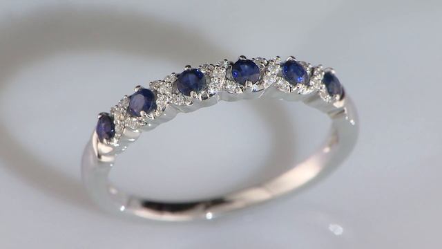 Blue Sapphire Gemstone & Diamond Band in 10 karat White Gold смотреть онлайн