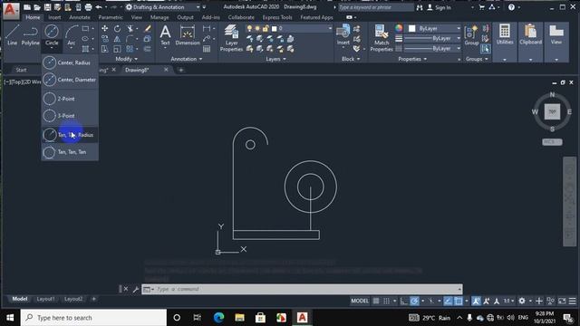 AutoCAD 2d practice use of polyline, tan tan rad, rectangle смотреть онлайн