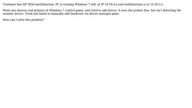 Windows 7 vs. HP 3050 multifunction, adding scanner device on network IP смотреть онлайн