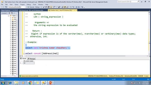 SQL SERVER TUTORIAL - STRING FUNCTIONS CONCAT(), LEN(), DATALENGTH(), REPLACE() in HINDI part-3 смотреть онлайн