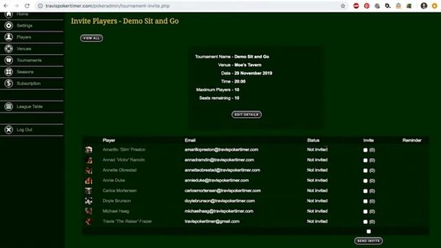Inviting players to upcoming games in Travis Poker Timer смотреть онлайн