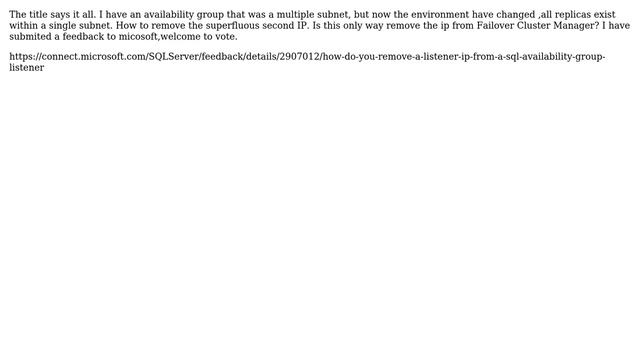 Databases: How to remove a listener IP from a SQL Availability Group Listener by T-SQL? смотреть онлайн