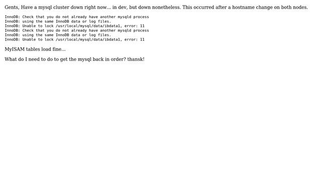 DevOps & SysAdmins: MySQL innodb broken, after hostname change смотреть онлайн