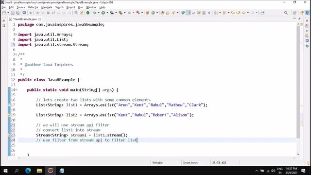 How to get Common elements from two lists using Stream API filter | Java Inspires смотреть онлайн