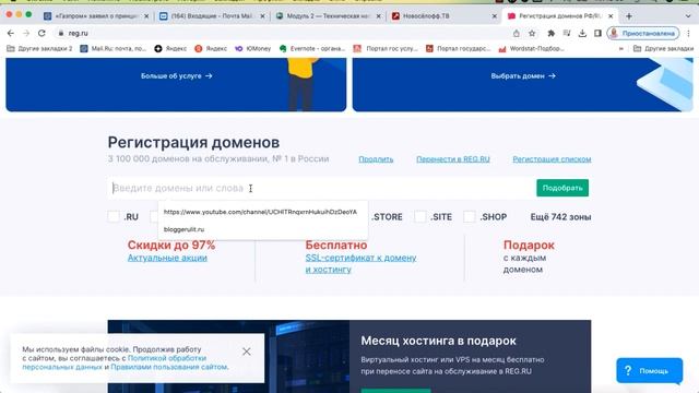 Видеокурс "Сайт на хостинге FastVPS". Урок 1. Выбор и покупка домена на REG RU смотреть онлайн