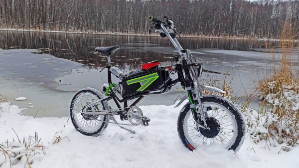 Электровелик своими руками. Велочоппер двухмоторный первый выезд. Зимняя сказка.