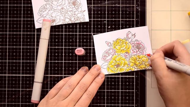 Textured Slimline Birthday Card With Copic Colored Flowers