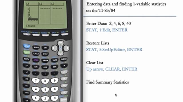 Entering Data and 1-Variable Statistics (TI-84 & TI-83) смотреть онлайн