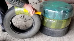 Упаковка колес с помощью багажной пленки
