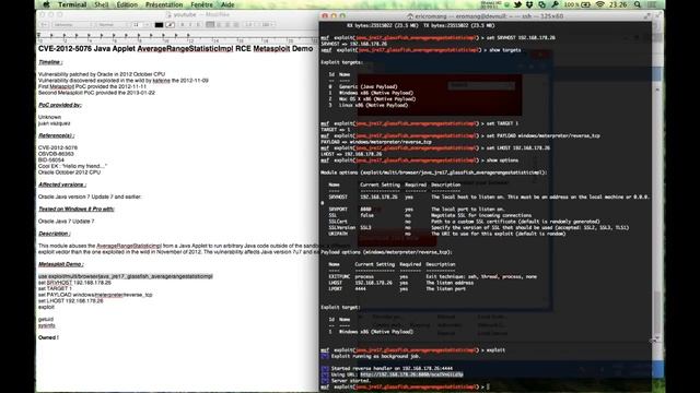 CVE-2012-5076 Java Applet AverageRangeStatisticImpl RCE Metasploit Demo смотреть онлайн