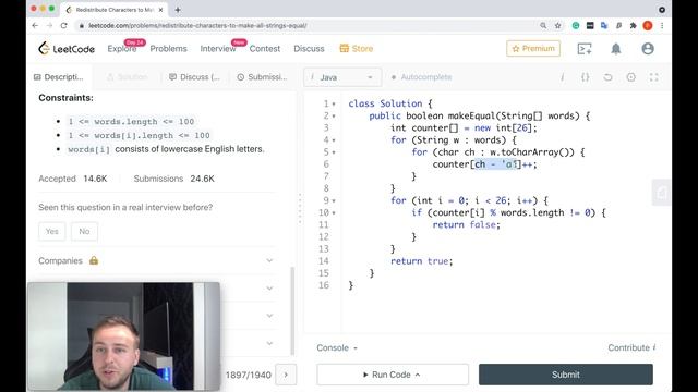 Leetcode 1897. Redistribute Characters to Make All Strings Equal [Java] смотреть онлайн