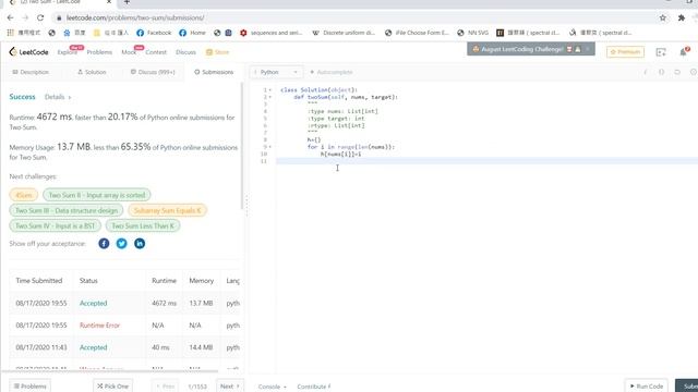 Leetcode solving: 1 Two Sum (python) смотреть онлайн