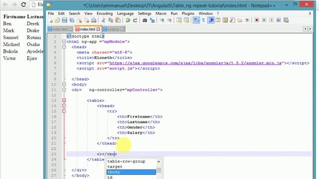 AngularJS Tutorials for beginners #5. How to use ng-repeat directive to create details of employees смотреть онлайн