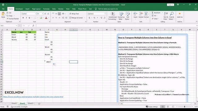 How to Transpose Multiple Columns into One Column in Excel смотреть онлайн