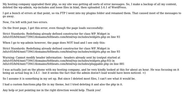 Wordpress: Error messages & can't reach admin after upgrading to 3.4.1 WordPress смотреть онлайн