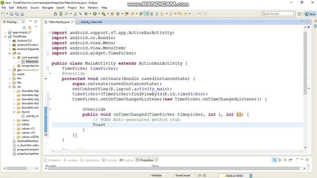 Create Android App Using TimePicker in eclipse. смотреть онлайн