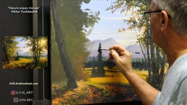"Nature enjoys the sun" We draw, the autumn landscape. Artist Viktor Yushkevich.