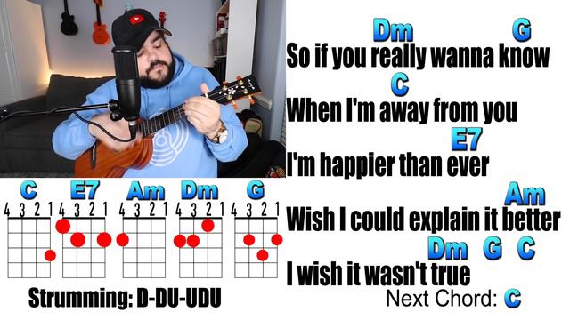 HAPPIER THAN EVER - Billie Eilish (Ukulele Play Along & Cover with Lyrics) смотреть онлайн