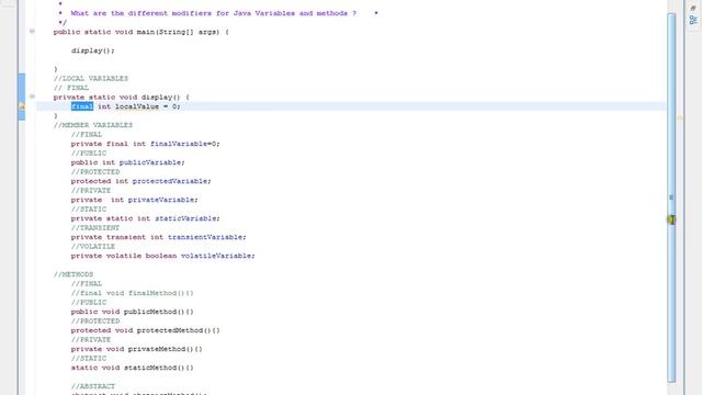 What are the different modifiers for Java Variables and methods смотреть онлайн