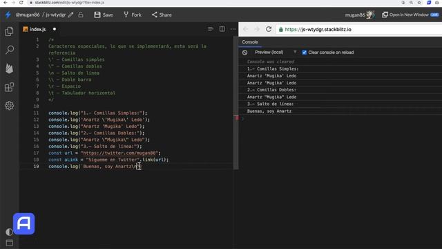 Javascript - Caracteres de escape смотреть онлайн