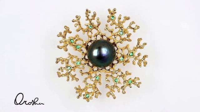 Coral Flower Emerald Black Pearl Gold Pendant Necklace, Statement Necklace смотреть онлайн
