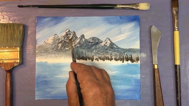 Painting a Mountain overlooking a lake (Easy Step by Step Instructions) смотреть онлайн