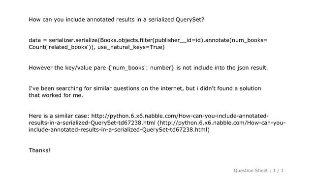 Django : Django - How can you include annotated results in a serialized QuerySet? смотреть онлайн