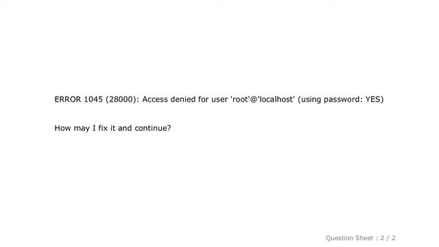 MySQL : ERROR 1045 (28000): Access denied for user 'root'@'localhost' (using password: YES) смотреть онлайн