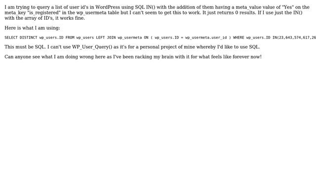 Wordpress: Custom SQL query on wp_users with the addition of wp_usermeta смотреть онлайн