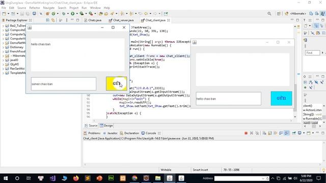 # Java # Net working # Demo ứng dụng chat đơn giản giữa client và server bằng socket смотреть онлайн