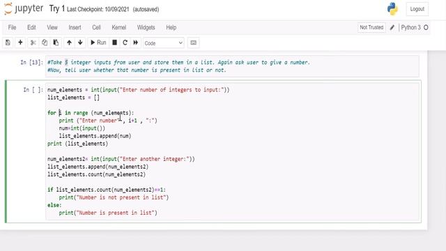 Python Code for checking if element exists in the given list or not. смотреть онлайн
