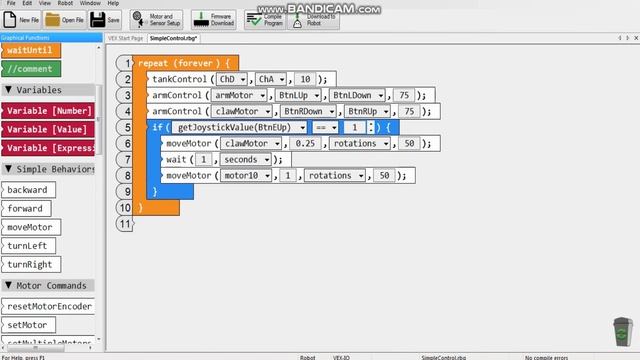 Vex IQ 102 - Driver Assist With RobotC Graphical