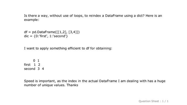 Pandas : Reindexing a pandas DataFrame using a dict (python3) смотреть онлайн