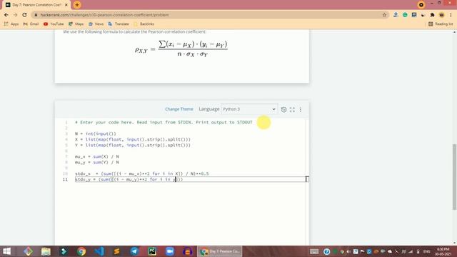 HackerRank Day 7: Pearson Correlation Coefficient I solution in Python | 10 Days Of Statistics смотреть онлайн