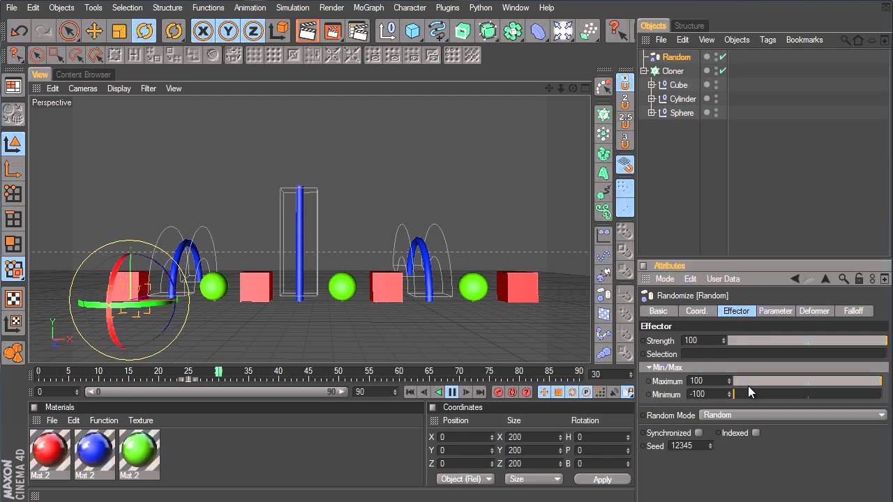 2 Cinema 4d Effectors Time Offset / Сдвиг времени анимации с помощью Time Offset