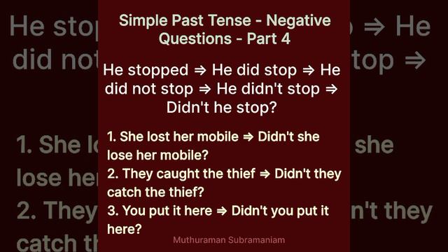 Simple Past - Negative Questions смотреть онлайн