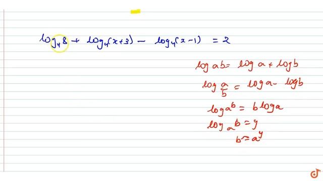 IIT JEE LOGARITHM Solve `(log)_4 8+(log)_4(x+3)-(log)_4(x-1)=2.` смотреть онлайн