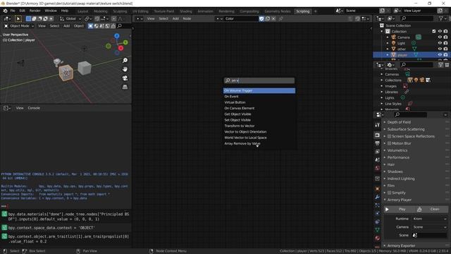 Changing materials In Armory 3D + Game example tutorial смотреть онлайн