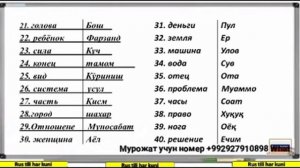РУССКИЙ УЗБЕКСКИЙ СЛОВАРЬ ДЛЯ НАЧИНАЮЩИЙ урок-1/ RUSCHA UZBEKCHA LUG'AT BOSHLOVCHILAR UCHUN 1 dars