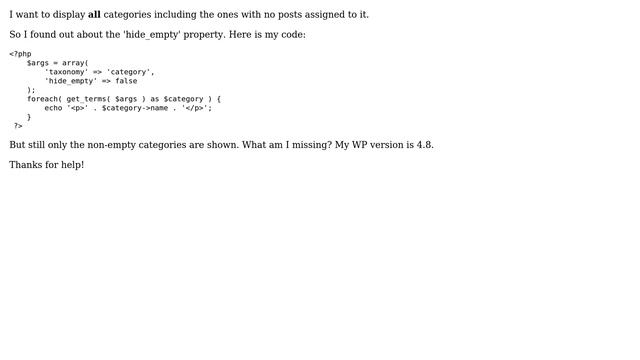 Wordpress: hide_empty property not working when using get_terms смотреть онлайн