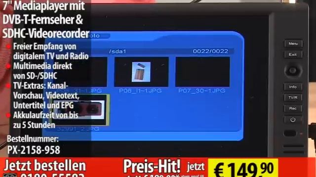 Portally-TV 7" Mediaplayer mit DVB-T-Fernseher & SDHC-Videorecorder смотреть онлайн