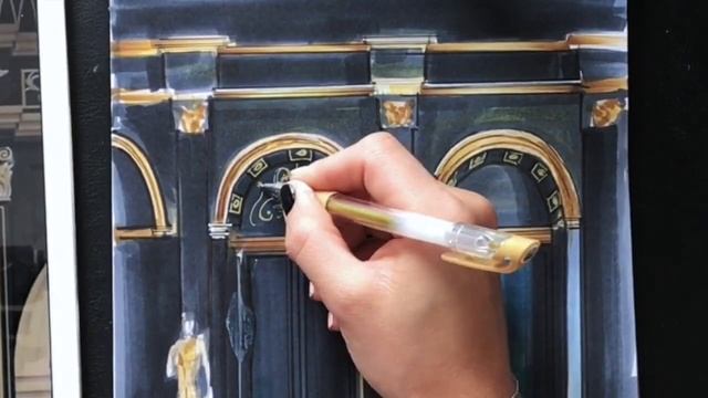 Рисунок черного интерьера с золотой лепниной смотреть онлайн
