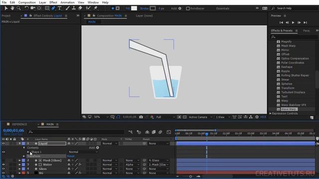 Простая анимация наливания воды в стакан в After Effects (Water is poured into a glass) смотреть онлайн