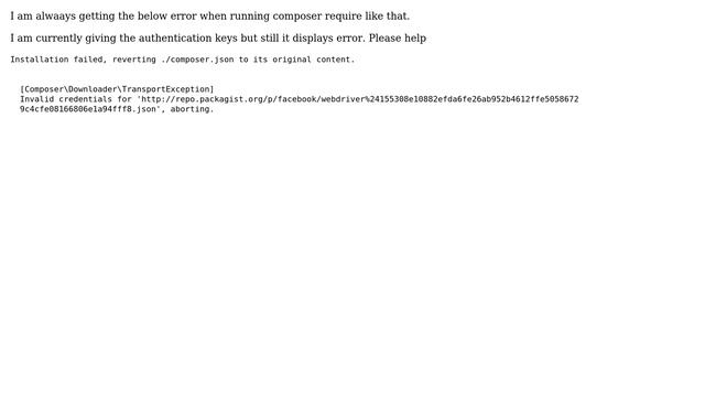 Installation failed, reverting ./composer.json to its original content. Authentication always... смотреть онлайн