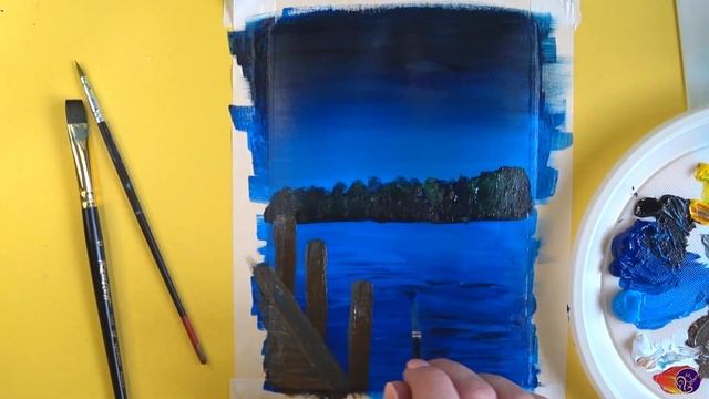 Как нарисовать светящиеся огни. Пейзаж акрилом или гуашью. смотреть онлайн