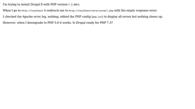 Drupal: ERR_EMPTY_RESPONSE during installation with PHP 7.3 смотреть онлайн